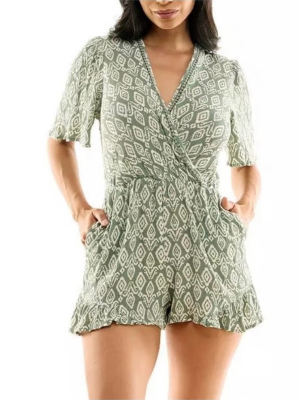 Lily Rose Sage Green Ikat Print Top